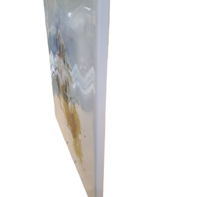 Tela fina com moldura branca e pintura colorida distorcida