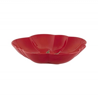 Tigela decorativa vermelha formato flor em cerâmica