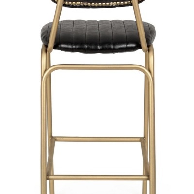 Cadeira alta de estrutura metálica dourada e pele preta estofada