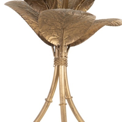 Base de candeeiro dourada com folhas decorativas e três pés curvos