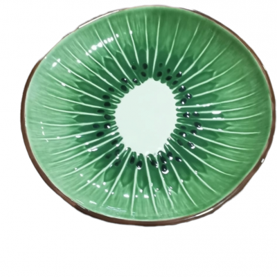 Prato decorativo redondo com padrão de kiwi verde e sementes pretas