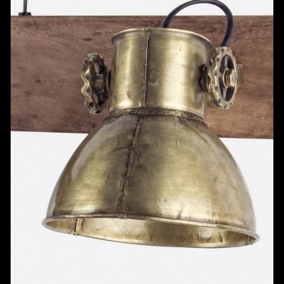 Candeeiro de teto metálico dourado envelhecido com barra de madeira