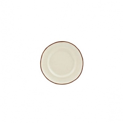 Prato redondo de cerâmica bege com borda castanha