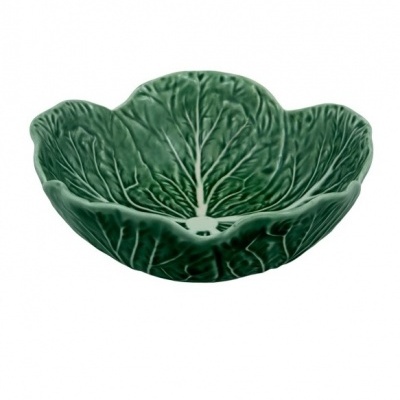 Tigela verde em cerâmica com textura de folhas