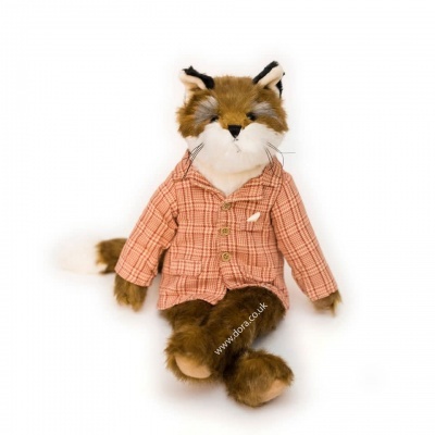 Pelúcia de raposa vestindo casaco xadrez rosa