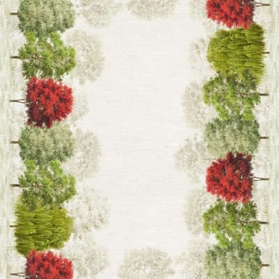 Tapete com padrão de árvores coloridas formando moldura retangular