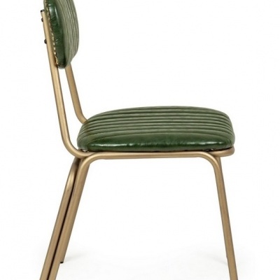 cadeira verde com estrutura dourada e estofado riscado