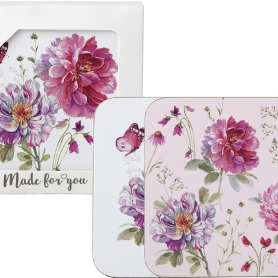 Dois placemats florais com caixa branca e texto Made for you