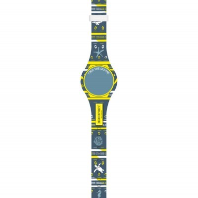 Relógio colorido com tema oceano e texto 'SAVE THE OCEANS'