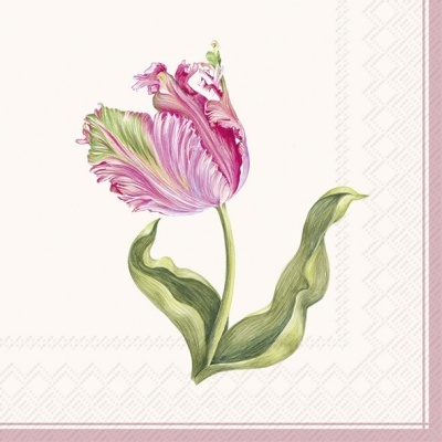 Guardanapo de papel com tulipa rosa e verde desenhada