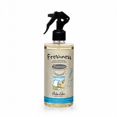 Spray perfumador Freshness Neutrarom courante da Boles d'olor com rótulo bege e tampa spray preta