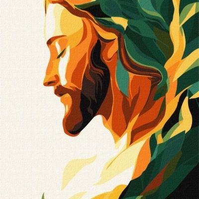 Retrato artístico colorido de perfil masculino com barba e cabelo longo