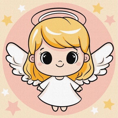 Ilustração de anjo loiro com vestido branco e auréola
