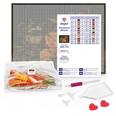 Kit de mosaico de diamantes com tela floral, peças coloridas, bandeja branca e acessórios