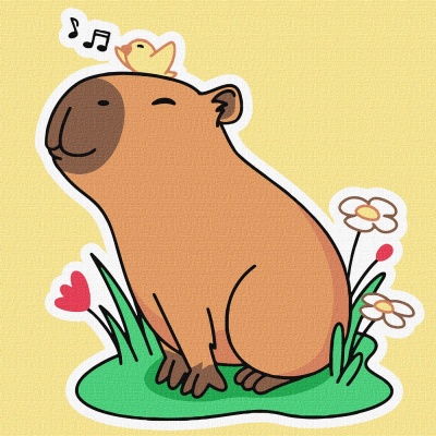 Desenho de porco-da-índia com pintainho e flores