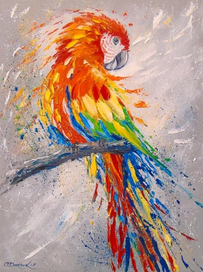 Pintura de papagaio colorido com fundo cinzento