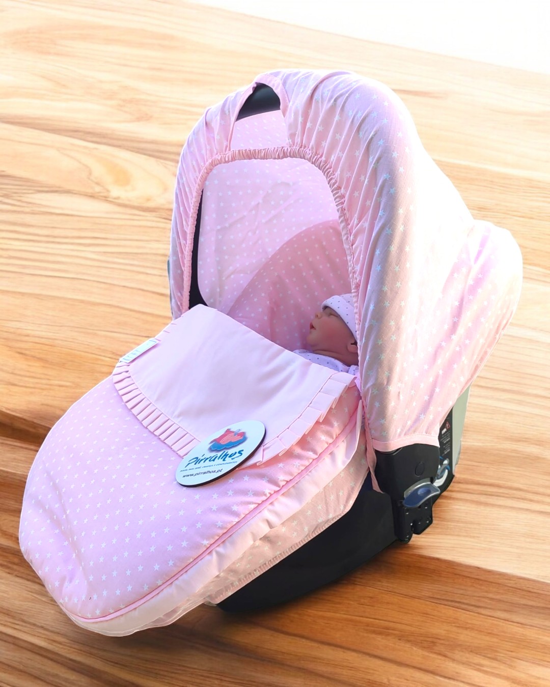 Cadeira de bebé cor-de-rosa para carro com capa e saco de dormir