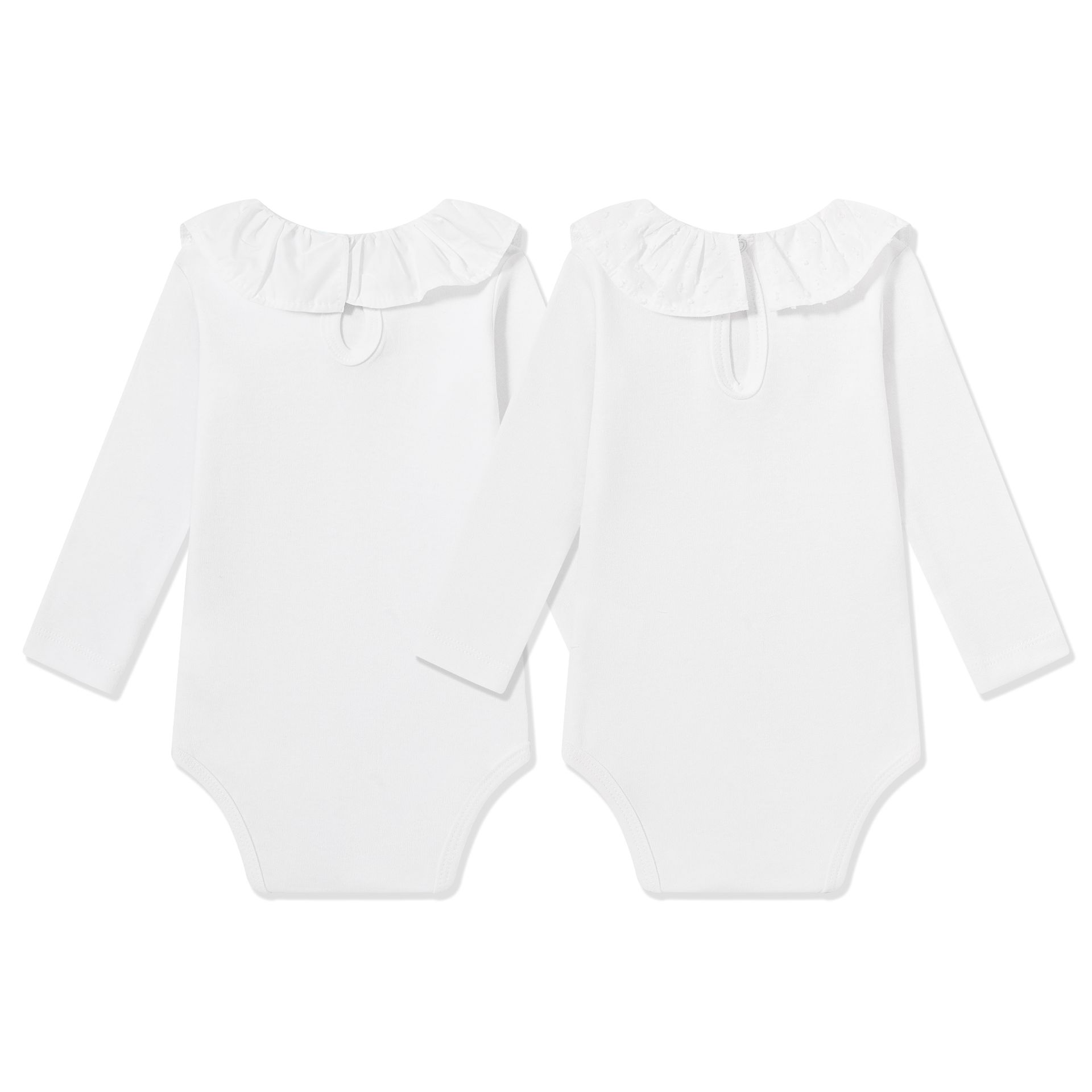 Body branco para bebé de manga comprida com gola franzida