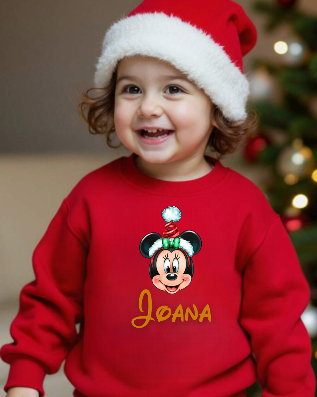 Camisola vermelha de criança com estampa da Minnie e nome JOANA