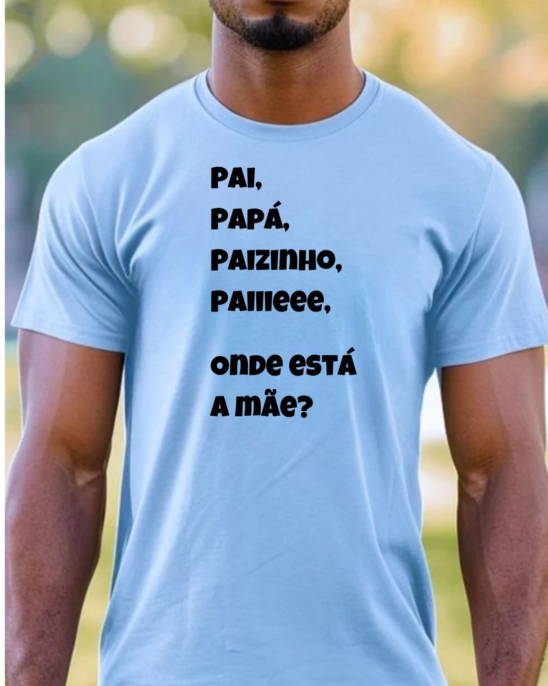 T-shirt azul clara com texto preto para homem