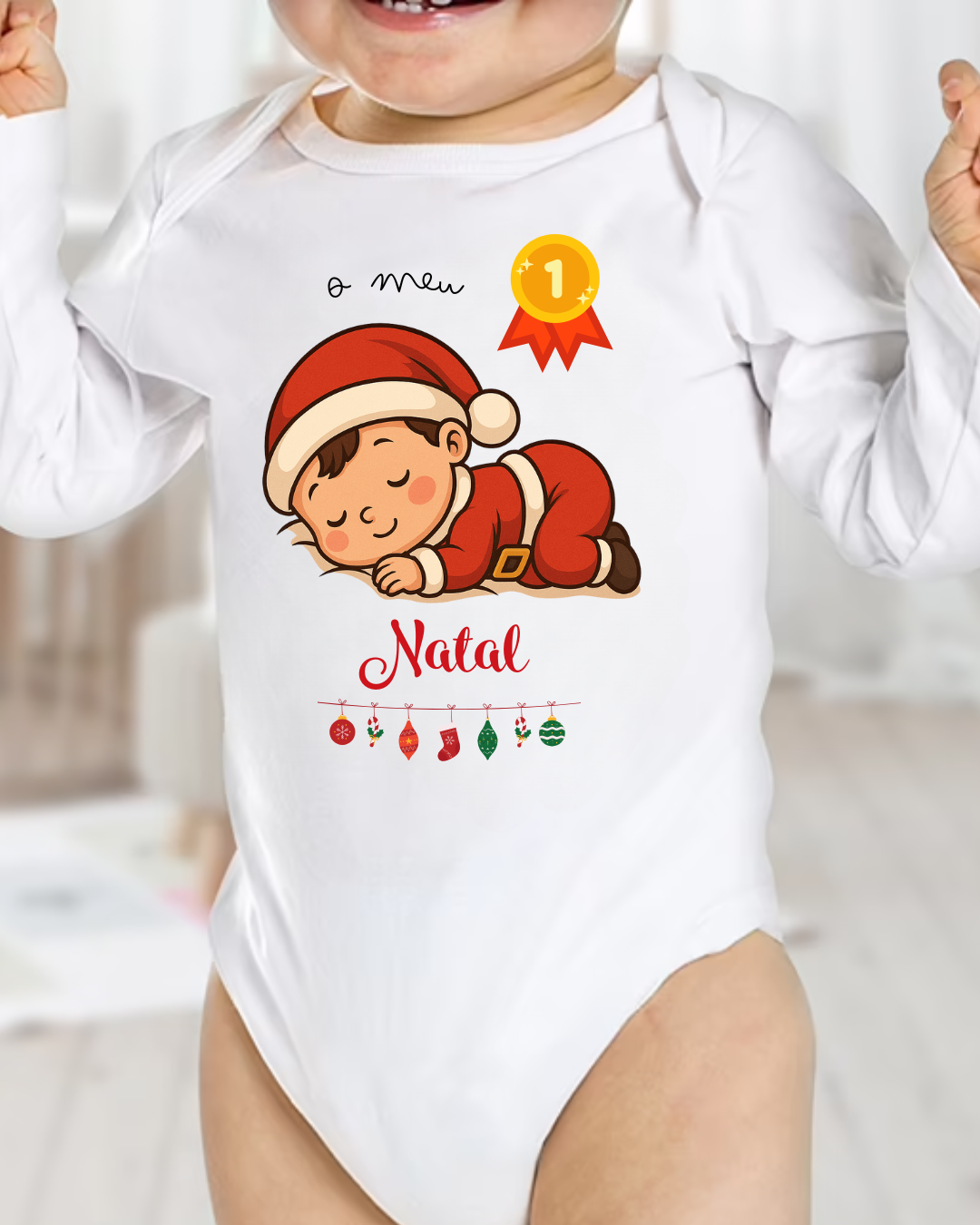 Body de bebé branco com estampa natalícia