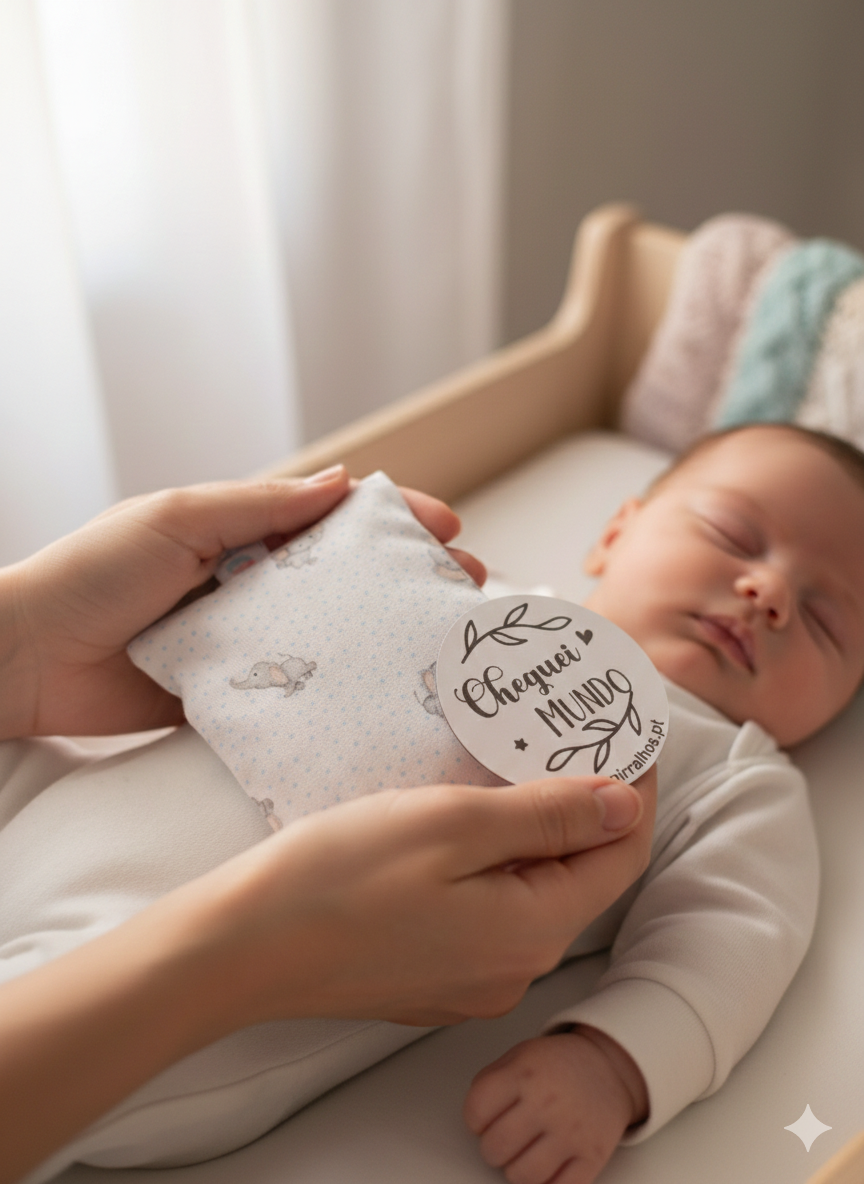 Almofada com padrão de elefantes e bebé adormecido
