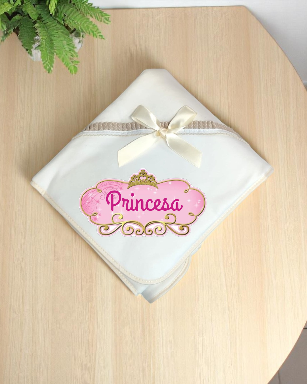 Toalha branca para bebê com design Princesa