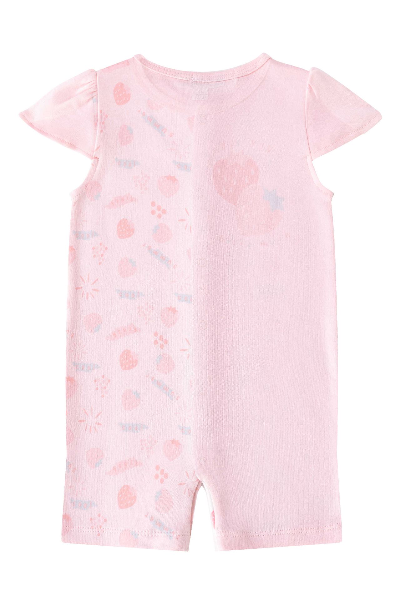 Macacão rosa curto para bebé com padrão de morangos e mangas curtas
