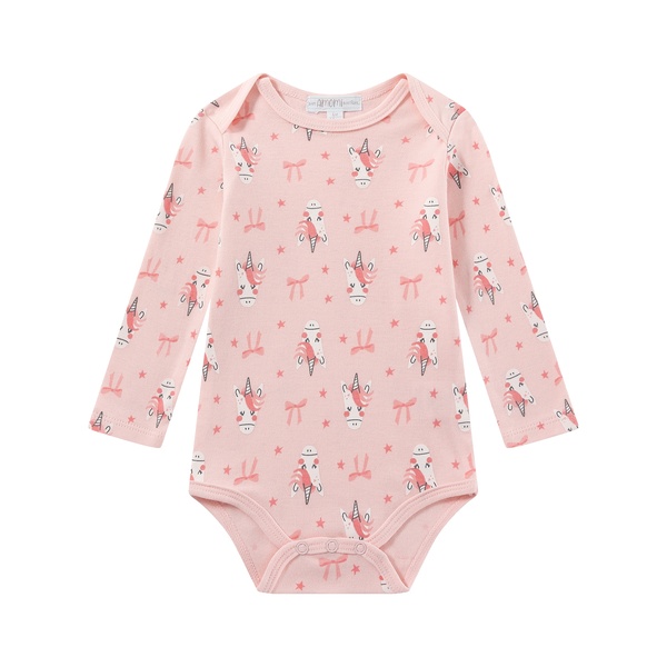 Body de bebé rosa com estampado de raposas e estrelas