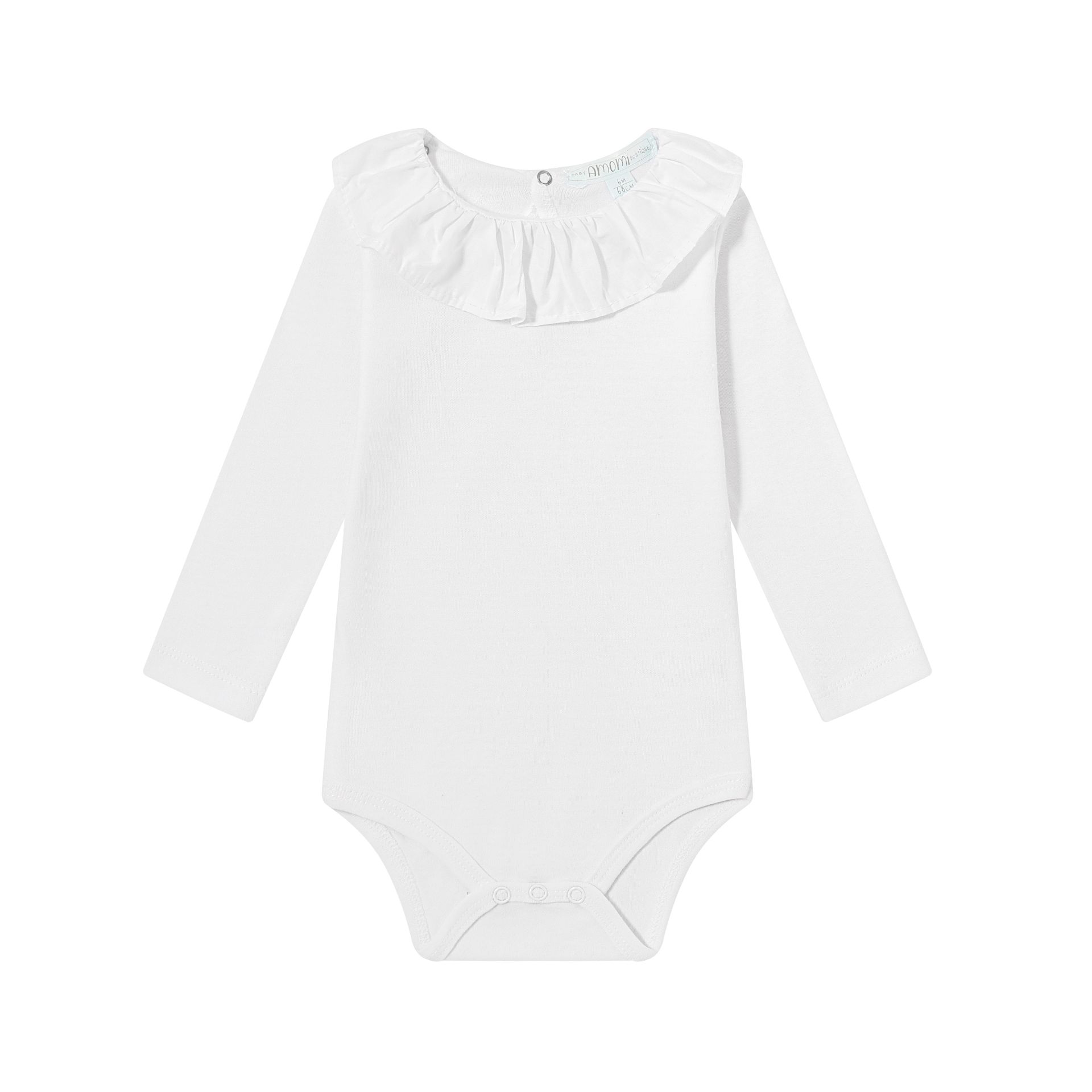 Body bebé branco de manga comprida com gola folhada