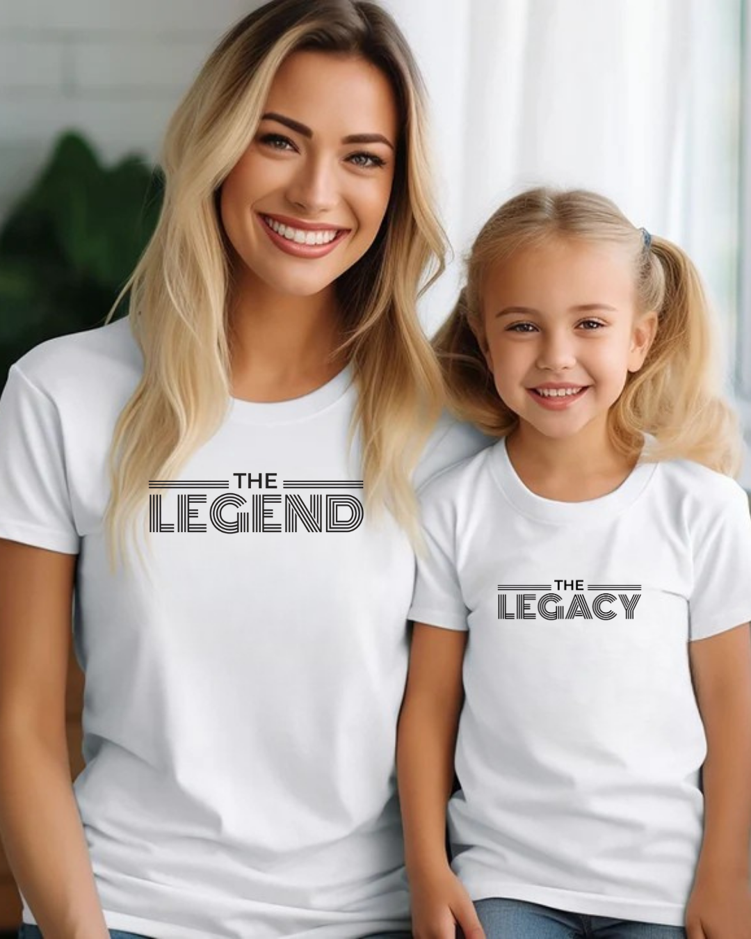 Duas pessoas vestindo t-shirts brancas com texto 