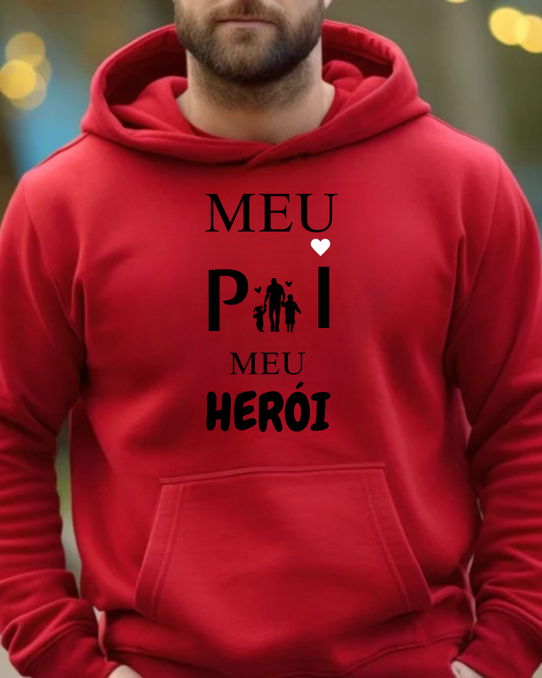 Sweatshirt vermelha com texto preto e coração branco no peito