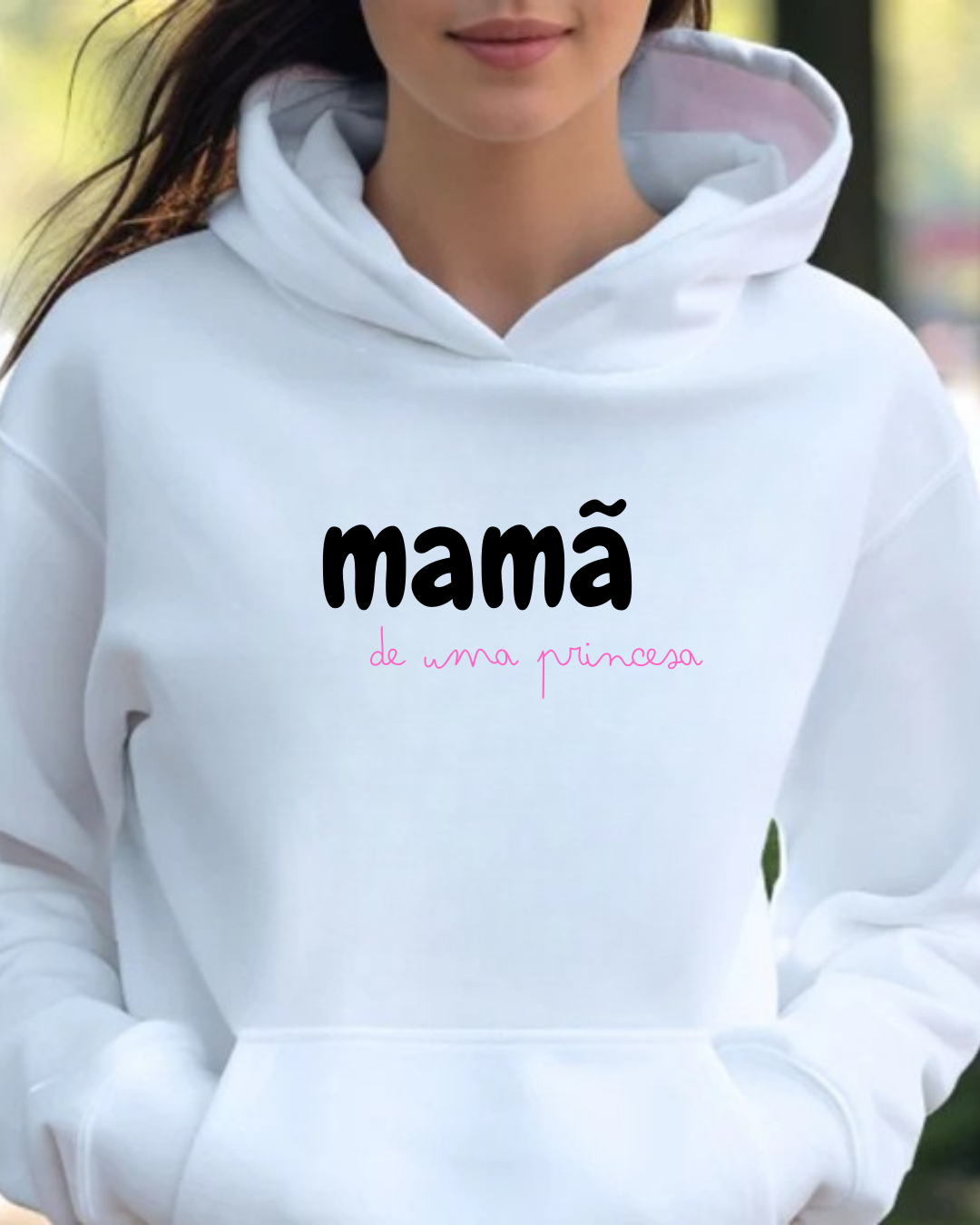 Sweatshirt branca com texto 'mamã de uma princesa'