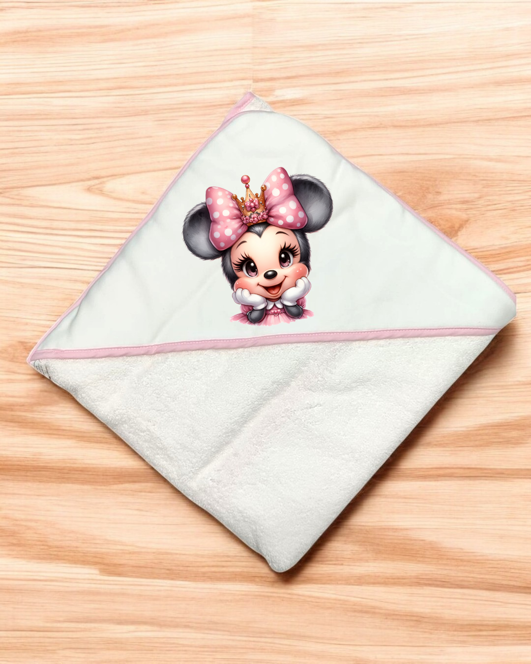 Toalha de bebé com capuz com desenho da Minnie Mouse