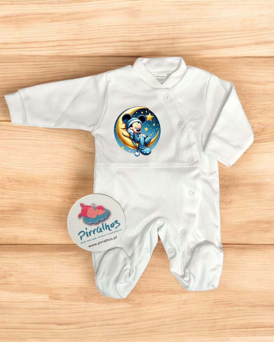 Macacão branco para bebé com estampa de personagem de desenho animado na lua