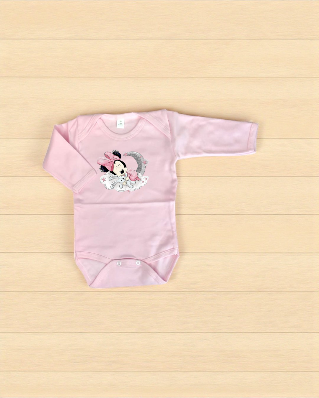 Body de bebé cor-de-rosa com estampado de Minnie Mouse a dormir