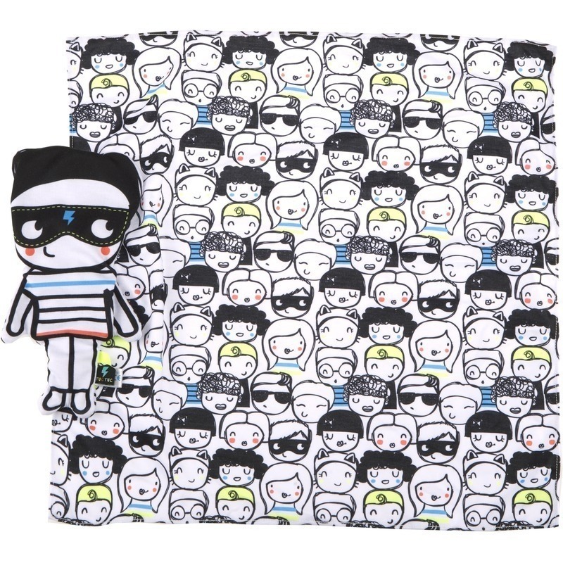 Saco com padrão de carinhas e boneca macia com máscara