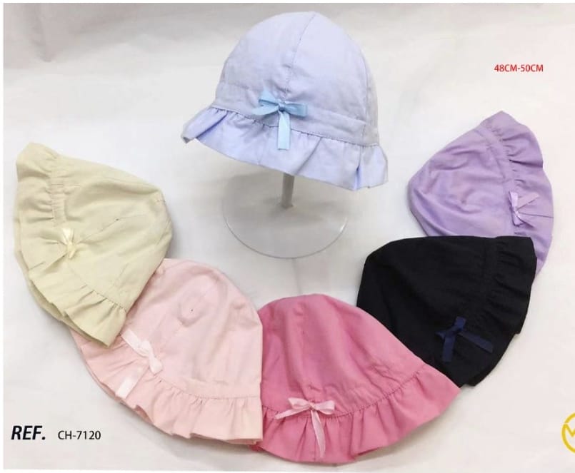 Chapéus de passeio infantis coloridos com babados e laços