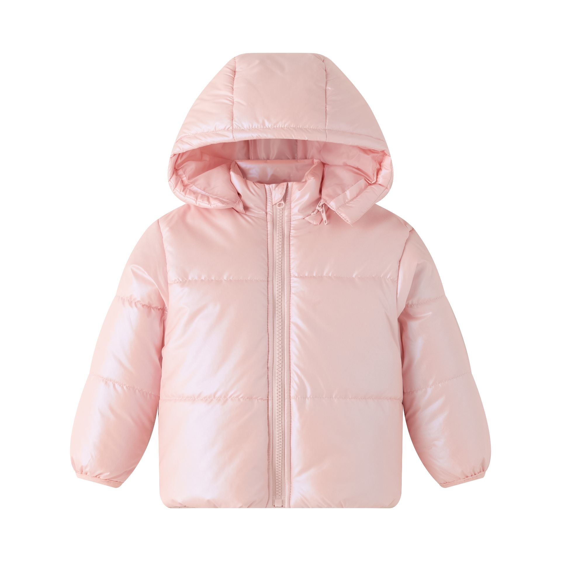 Casaco rosa claro acolchoado com capuz e fecho de correr