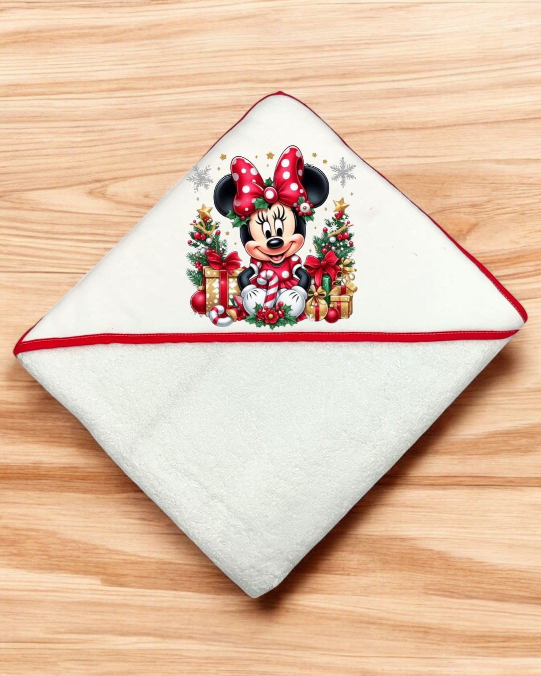 Toalha de banho branca com desenho Natal da Minnie
