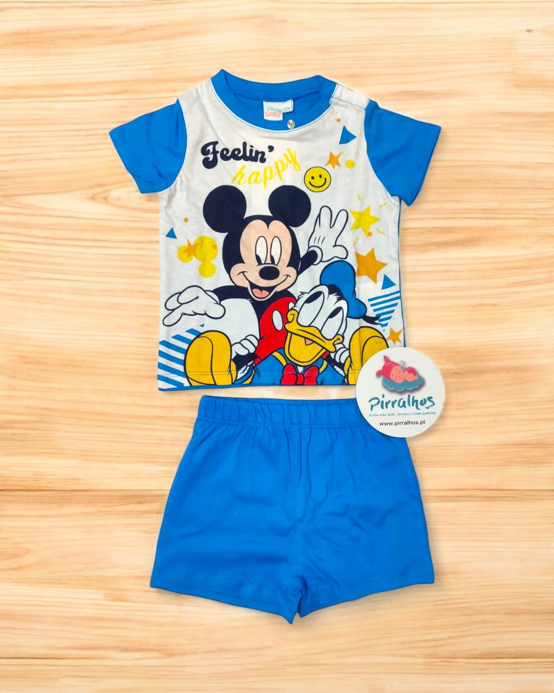 Conjunto infantil Mickey e Donald com t-shirt e calções azuis