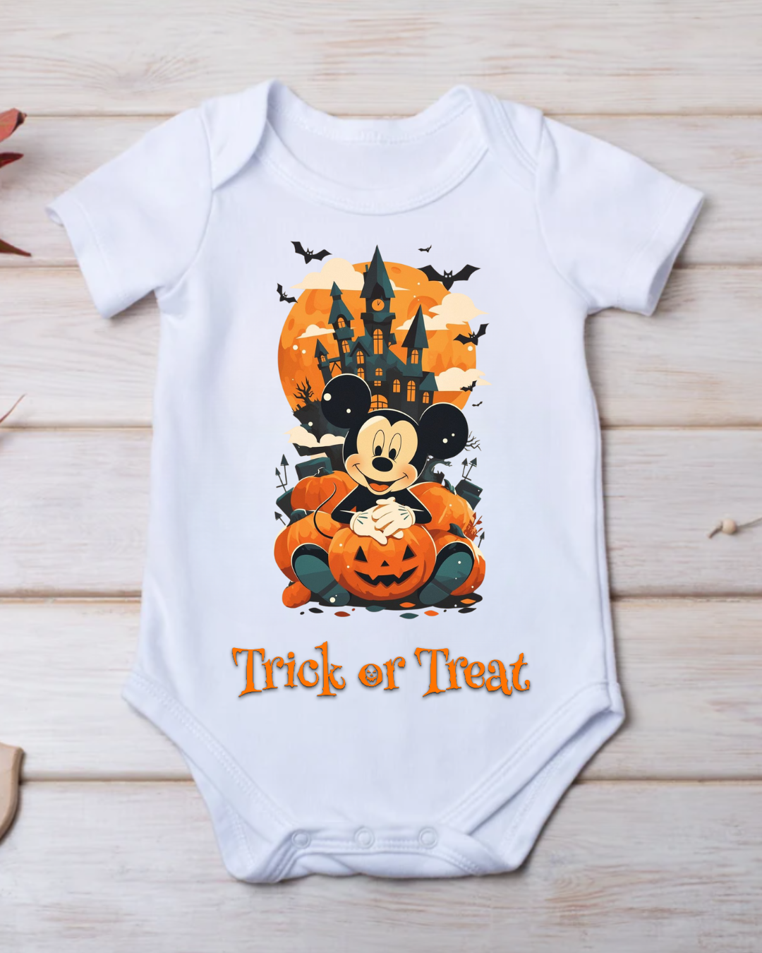 Body branco para bebé com estampa de Halloween do Mickey Mouse e texto Trick or Treat