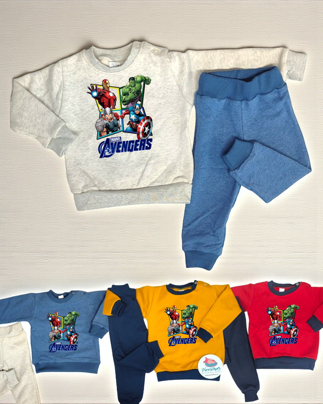 Conjunto infantil Avengers com sweatshirts coloridas e calças coordenadas