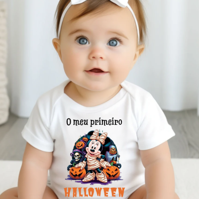 Body branco para bebé com estampa da Minnie vestida de múmia para Halloween