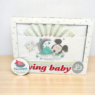 Conjunto de roupa de bebé com estampa do Mickey Mouse na lua em embalagem branca