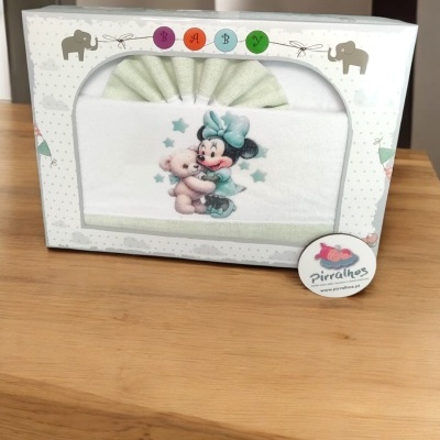 Conjunto de toalhas de bebé com estampado Minnie e urso em caixa decorativa