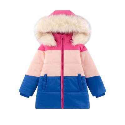 Casaco infantil acolchoado com capuz e forro de pelo