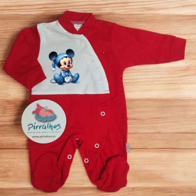 Macacão de bebé vermelho e branco com estampado do Mickey Mouse bebé