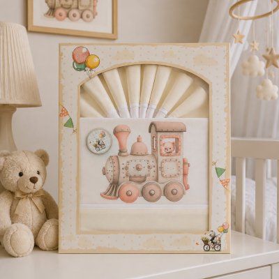 Lençóis de bebé com estampa de comboio em embalagem decorada