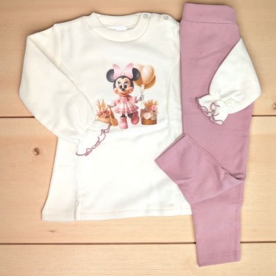 Conjunto de bebé com camisola creme da Minnie e calças rosa